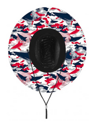BlacktipH Straw Hat - Red White and Blue Shark Camo- Black